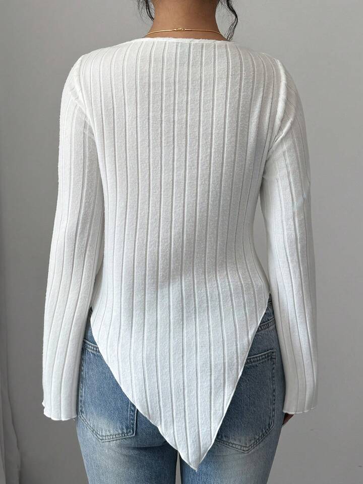 Long sleeve brushed ribbed t-shirt in white