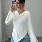 Long sleeve brushed ribbed t-shirt in white