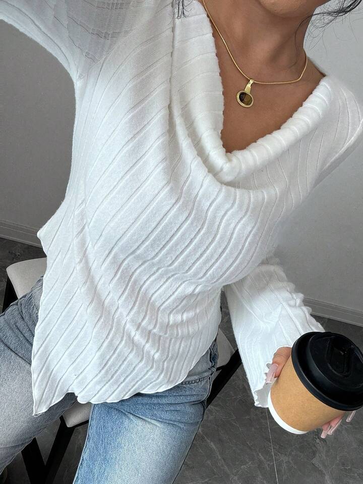 Long sleeve brushed ribbed t-shirt in white