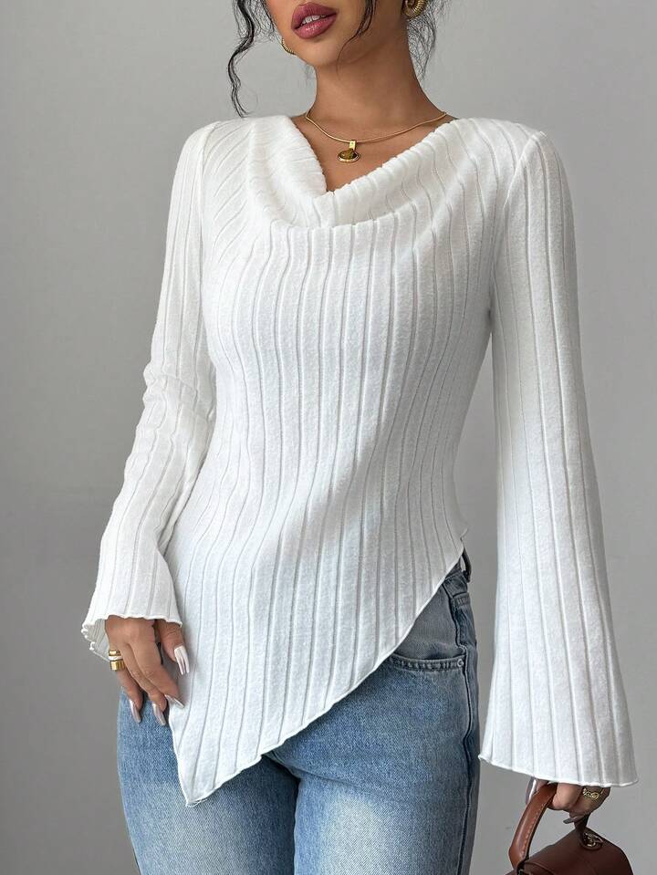 Long sleeve brushed ribbed t-shirt in white