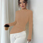 Long sleeve ribbed knit high neck top in khaki