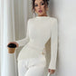 Long sleeve ribbed knit high neck top in cream