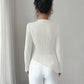 Long sleeve ribbed knit high neck top in cream