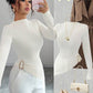 Long sleeve ribbed knit high neck top in cream