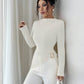 Long sleeve ribbed knit high neck top in cream