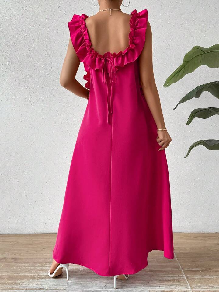Loose fit ruffle trim maxi dress in pink
