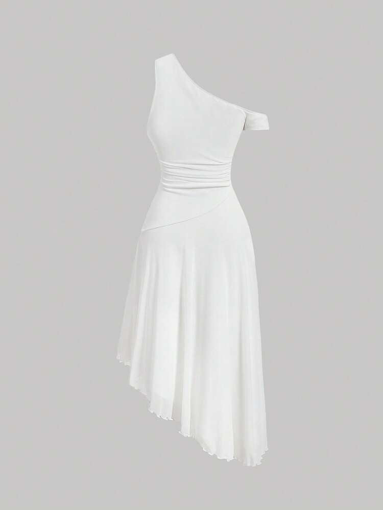 MOD asymmetrical neck dress in white