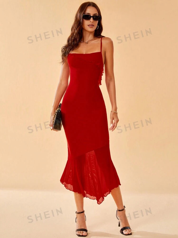 Mermaid hemline cami dress in red