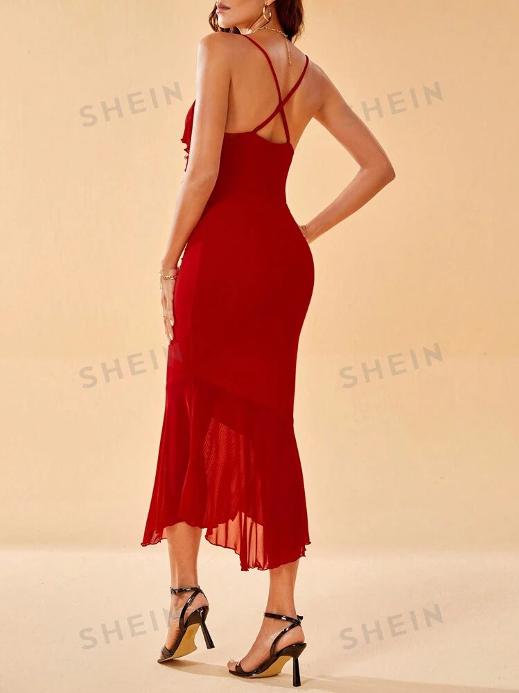 Mermaid hemline cami dress in red