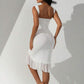Mesh double ruffle bodycon in white
