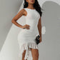 Mesh double ruffle bodycon in white