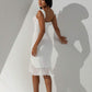 Mesh double ruffle bodycon in white
