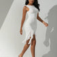 Mesh double ruffle bodycon in white