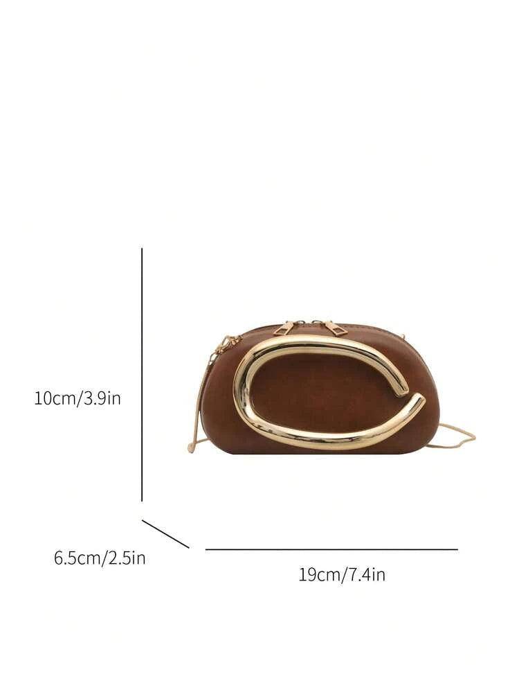 Metal accent personalized handbag in brown