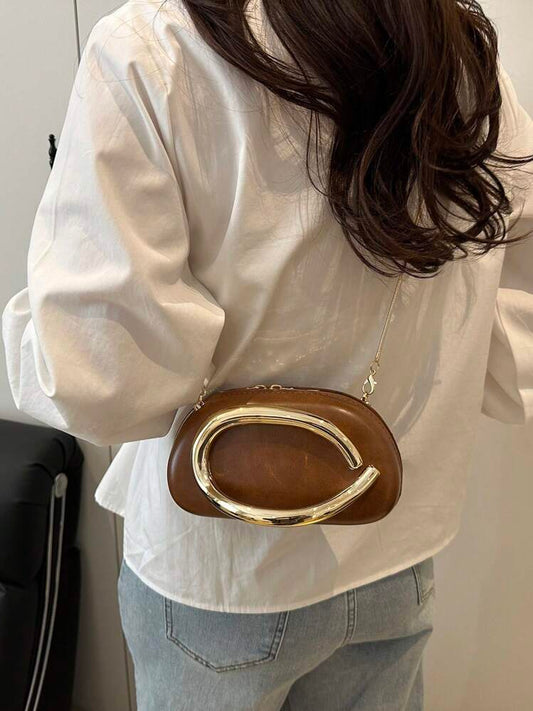 Metal accent personalized handbag in brown