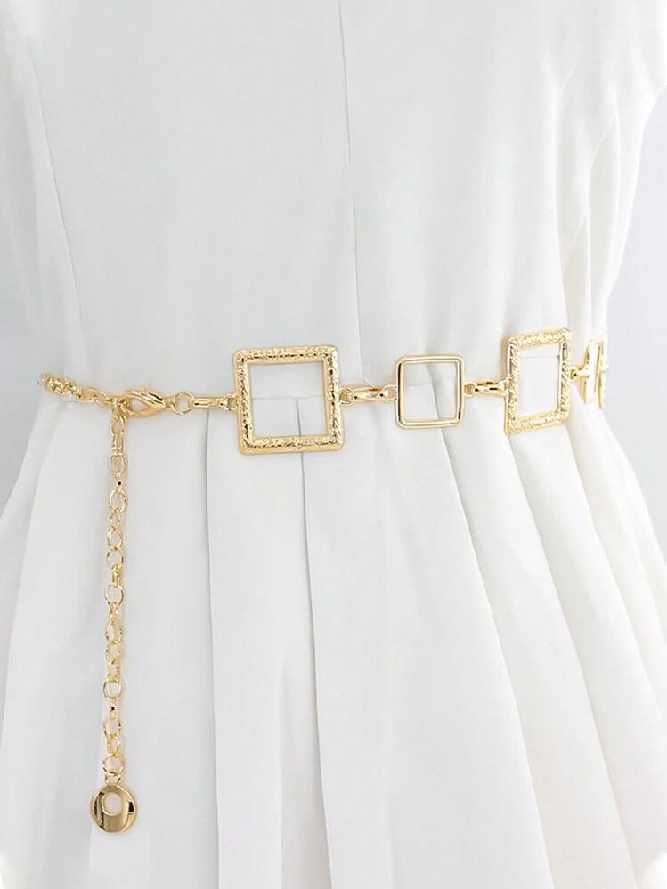 Metal square waist chain belt in gold
