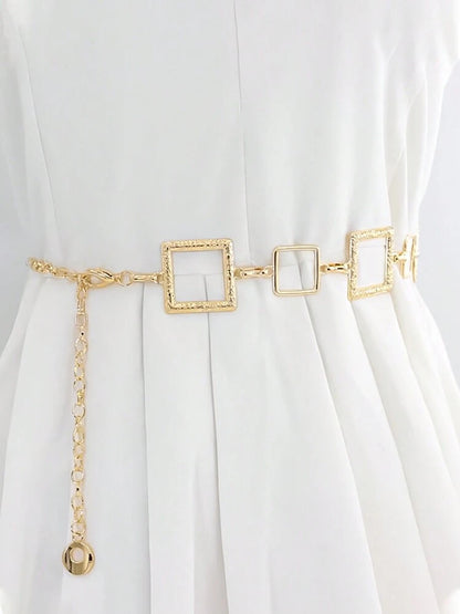 Metal square waist chain belt in gold