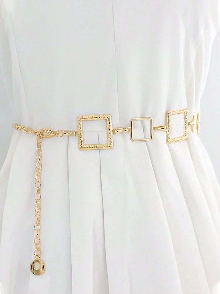 Metal square waist chain belt in gold