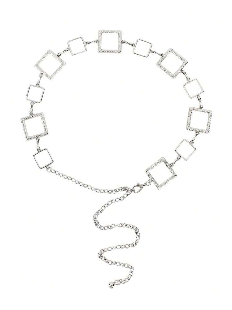 Metal square waist chain belt in silver