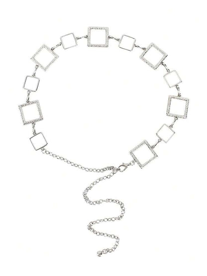 Metal square waist chain belt in silver