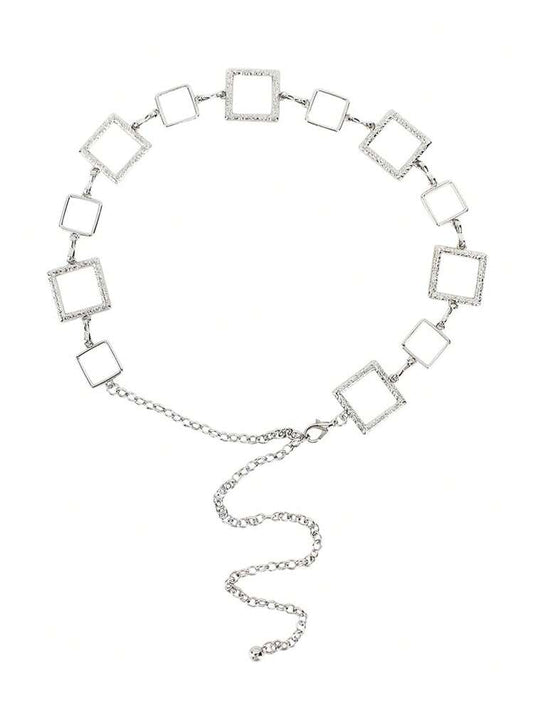 Metal square waist chain belt in silver