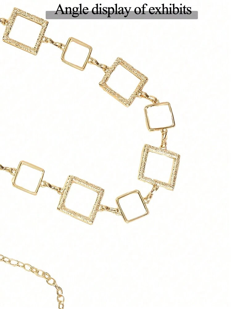 Metal square waist chain belt in silver