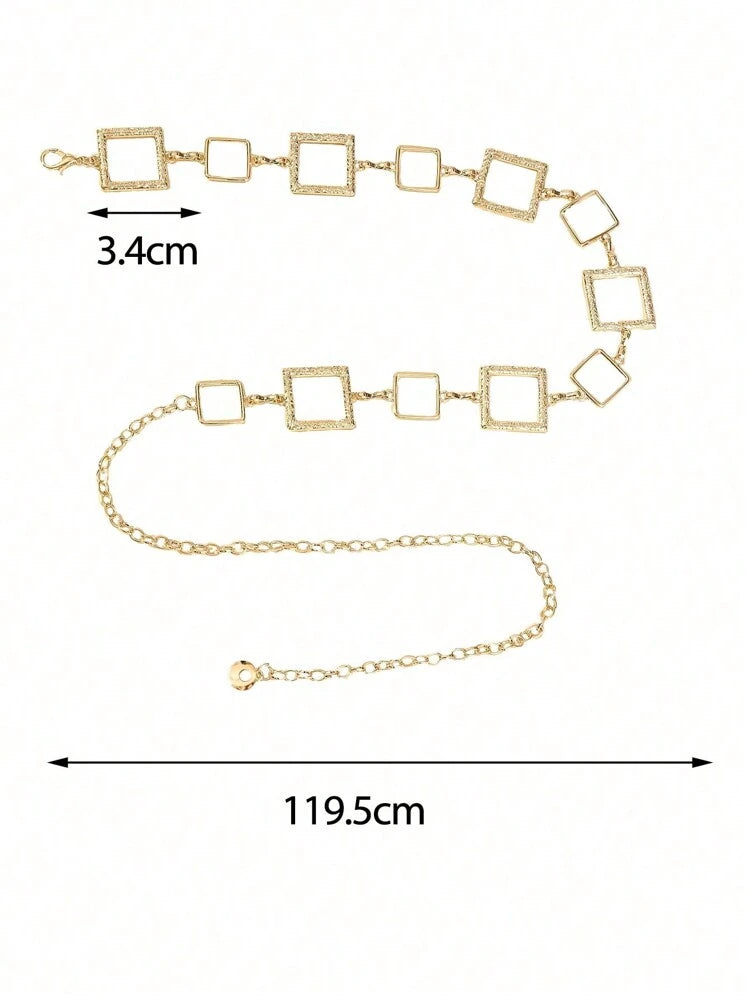 Metal square waist chain belt in silver