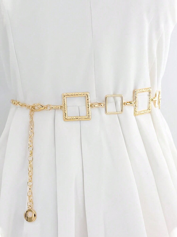 Metal square waist chain belt in silver