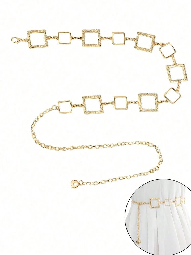 Metal square waist chain belt in silver