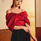 cold shoulder ruched sleeve satin top