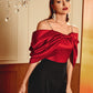 cold shoulder ruched sleeve satin top