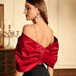 cold shoulder ruched sleeve satin top