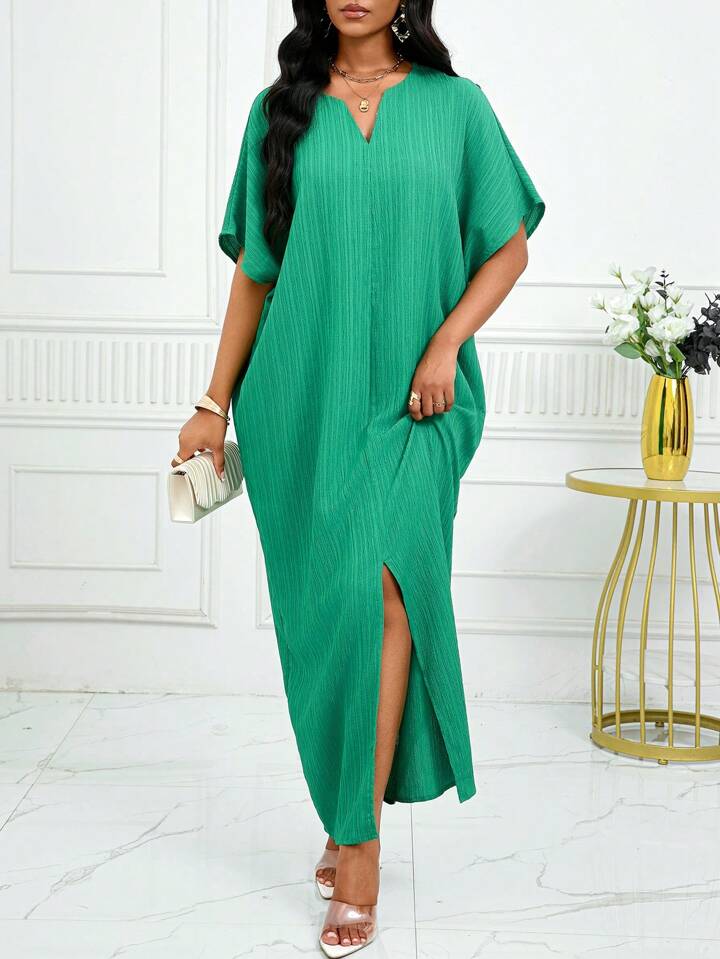 Notched batwing sleeve maxi in green