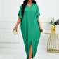 Notched batwing sleeve maxi in green