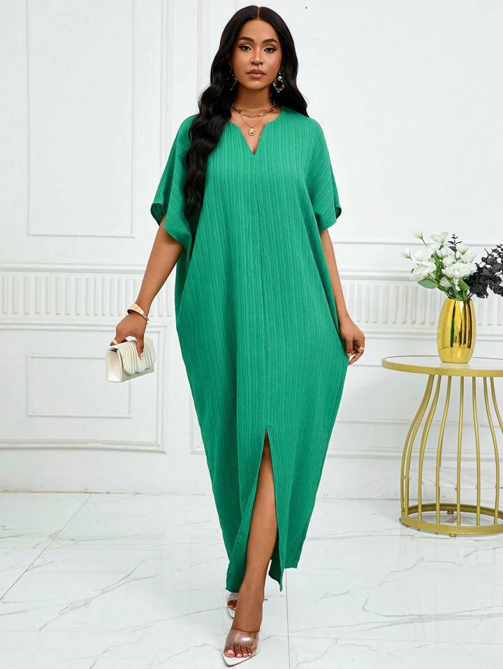 Notched batwing sleeve maxi in green