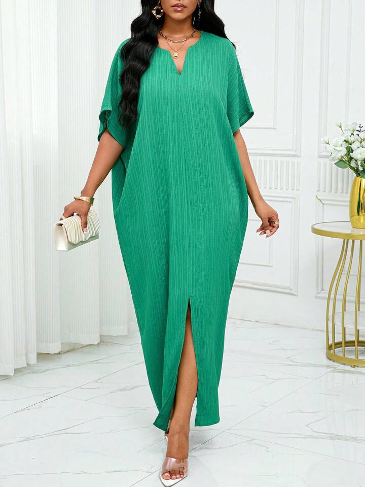 Notched batwing sleeve maxi in green