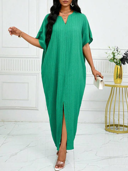 Notched batwing sleeve maxi in green