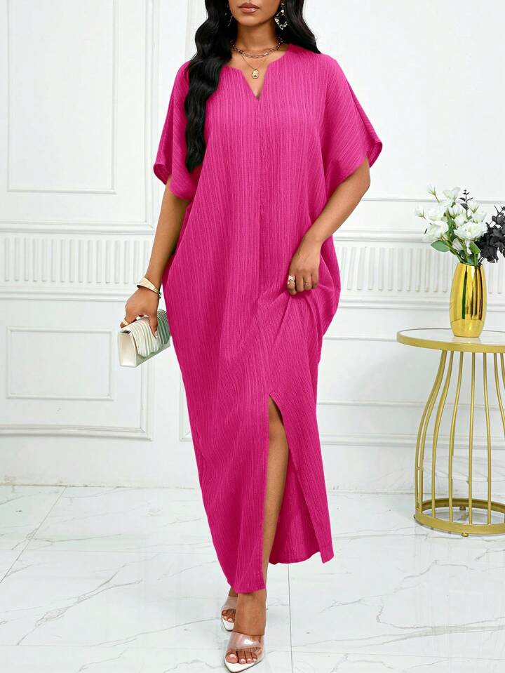 Notched batwing sleeve maxi in pink