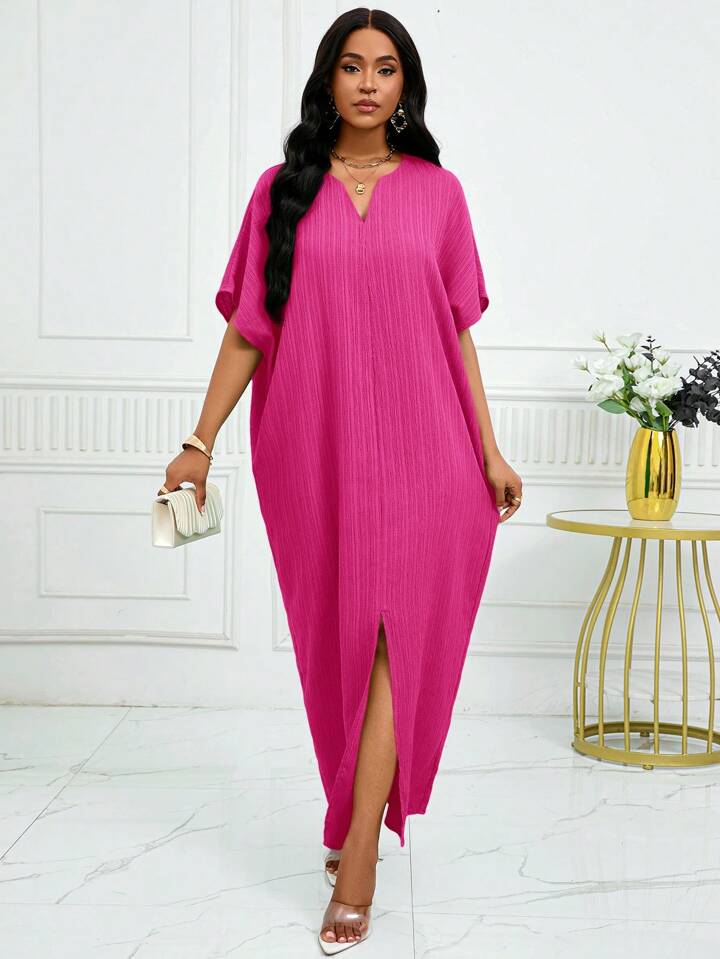Notched batwing sleeve maxi in pink