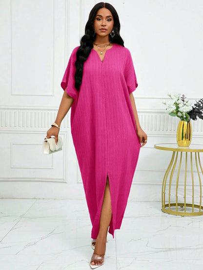 Notched batwing sleeve maxi in pink