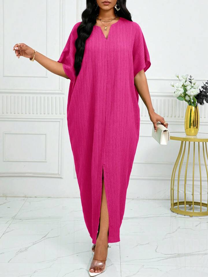 Notched batwing sleeve maxi in pink