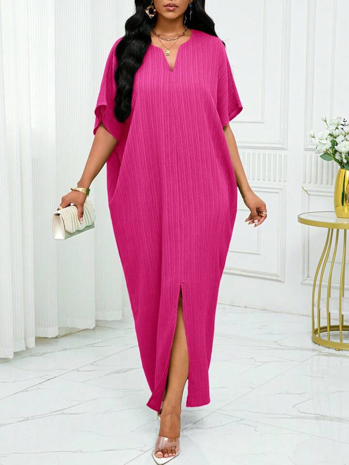 Notched batwing sleeve maxi in pink