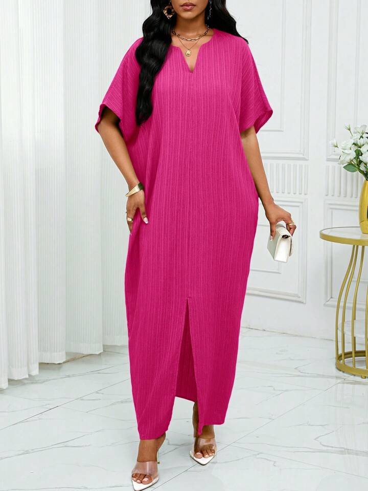 Notched batwing sleeve maxi in pink