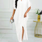 Notched batwing sleeve maxi in white