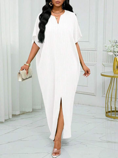 Notched batwing sleeve maxi in white