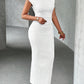 Oblique one shoulder off shoulder front pleated dress in white