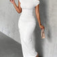 Oblique one shoulder off shoulder front pleated dress in white