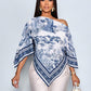 Oblique shoulder asymmetrical hem blouse in navy