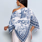 Oblique shoulder asymmetrical hem blouse in navy