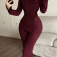 Oblique shoulder top & pant 2 piece in burgundy